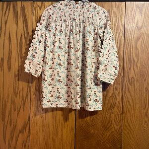 Floral Smocked Dress with Lace Sleeves